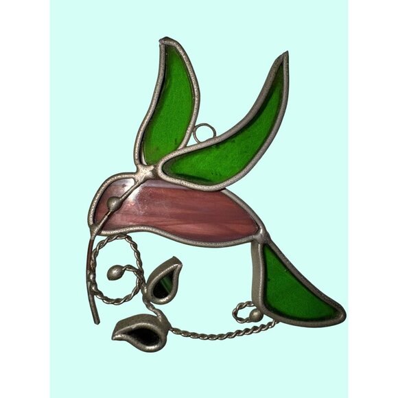 Stained Glass Hummingbird Suncatcher With Green & Pink Glass - Picture 2 of 4